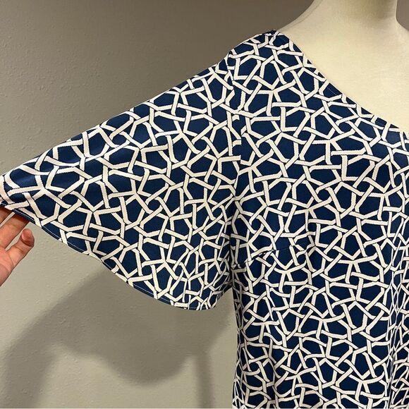 Roz & Ali Navy and White Geometric Print Dress - Picture 3 of 12